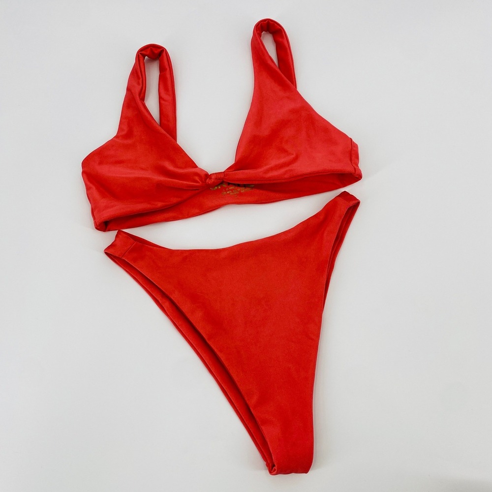 SKATIE Bikini Set Women XS/S Pink‎ Knot Front Top High Cut Cheeky Bottoms